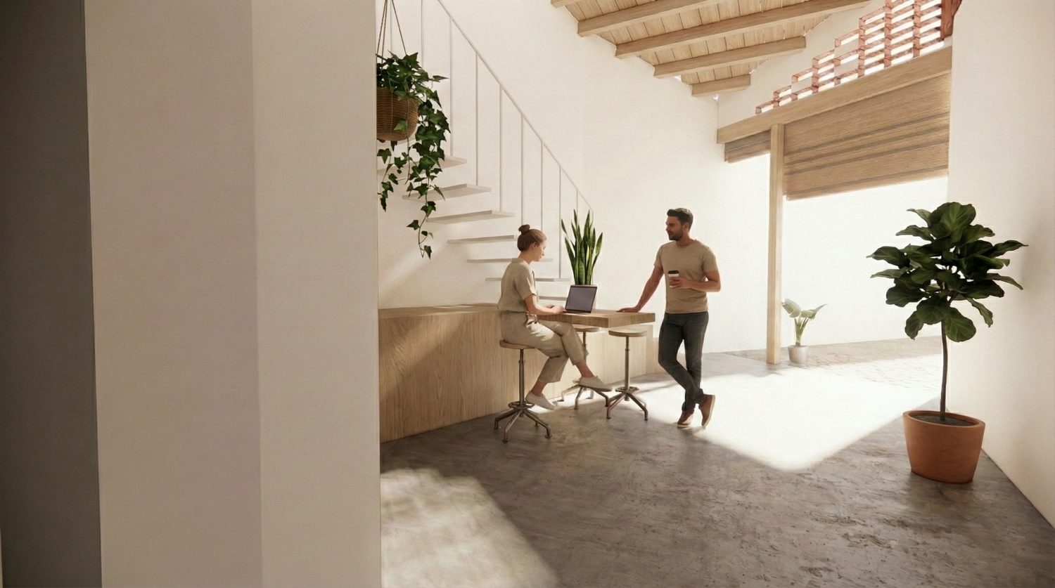 Vivienda con cubierta de madera vista