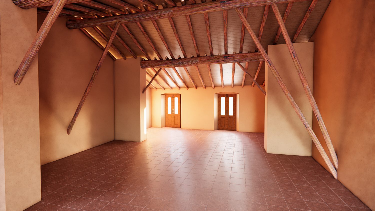 Vivienda con cubierta de madera vista